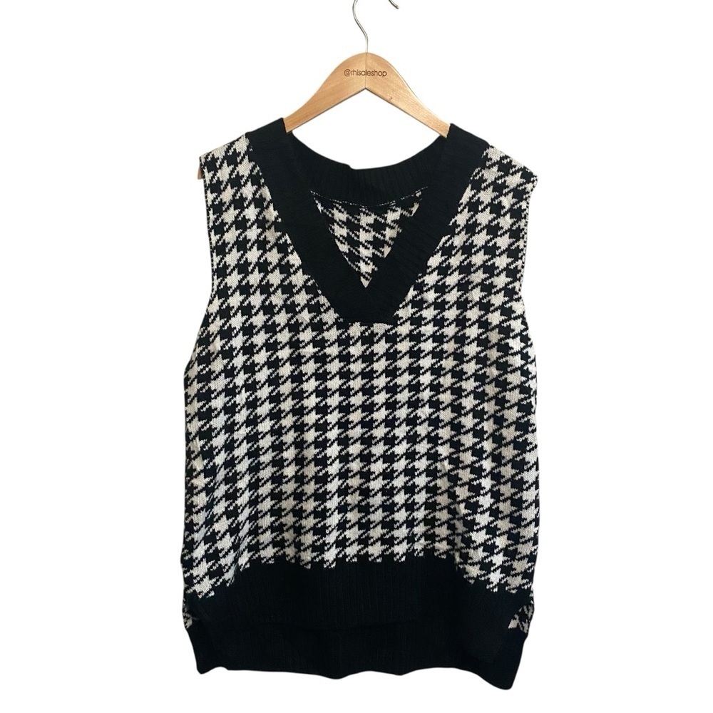 Relaxed Fit Black and White Houndstooth Knit Sweater Vest Size Small - Picture 2 of 6